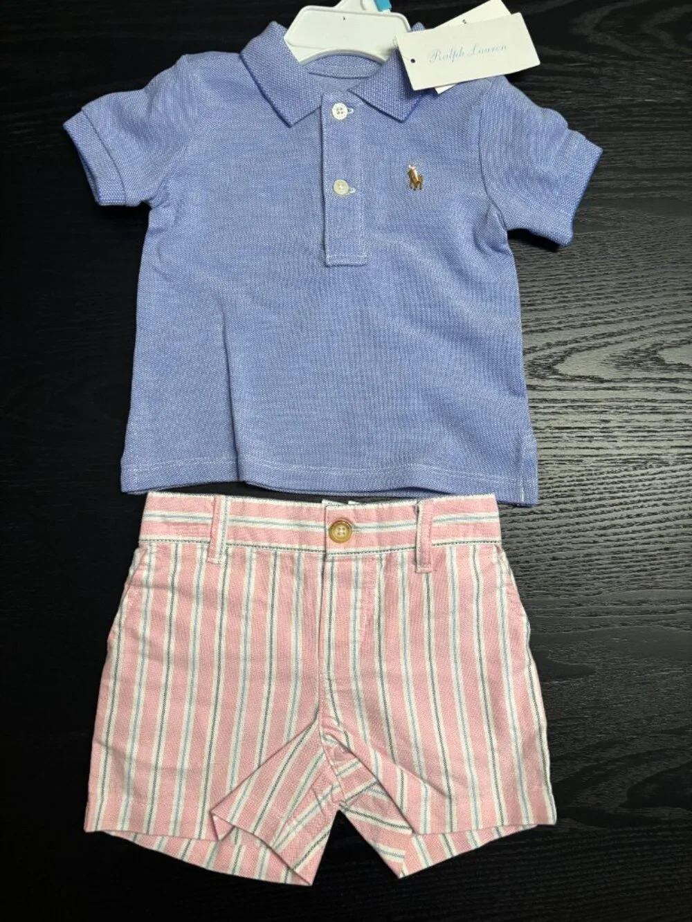 Polo Ralph Lauren Baby 2PC Oxford Mesh Polo & Striped Shorts Set 6M and NWT